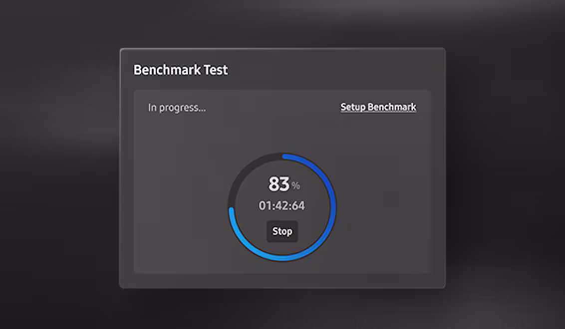 Performance Benchmark test in progress at 83 percent.